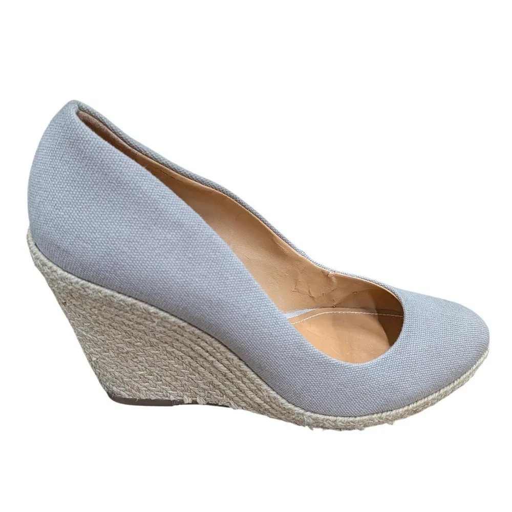 Schutz Women's Canvas Espadrille Wedge Pumps Beige Almond Toe Made in Brazil- 10